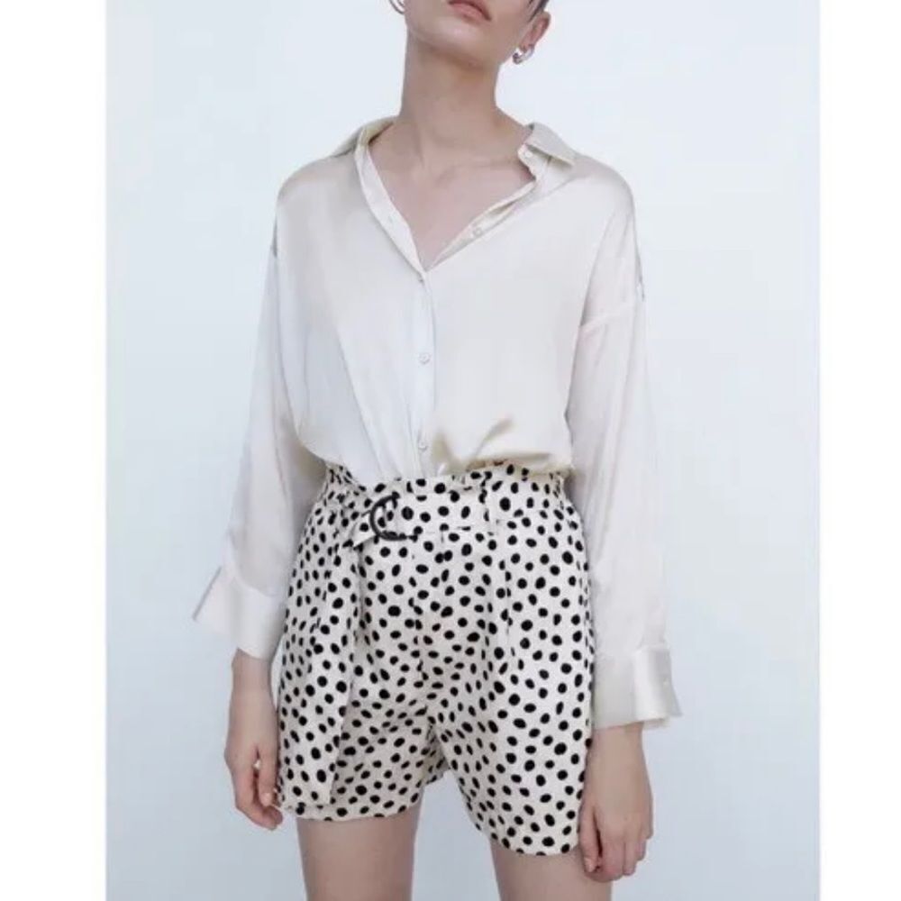 Zara Polka Dot High Waisted Shorts Womens S Blogger Favorite Minimalist Chic